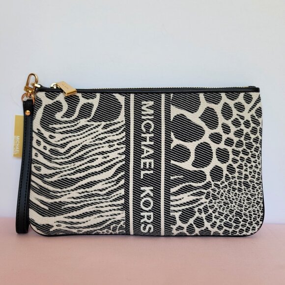MICHAEL KORS Jet Set Charm Signature Logo Wristlet/Pouch- Black Multi - Picture 1 of 16
